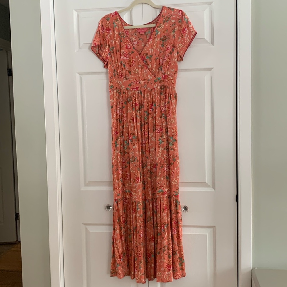 APRIL CORNELL Summer Dress Coral/Orange Maxi Size XS
